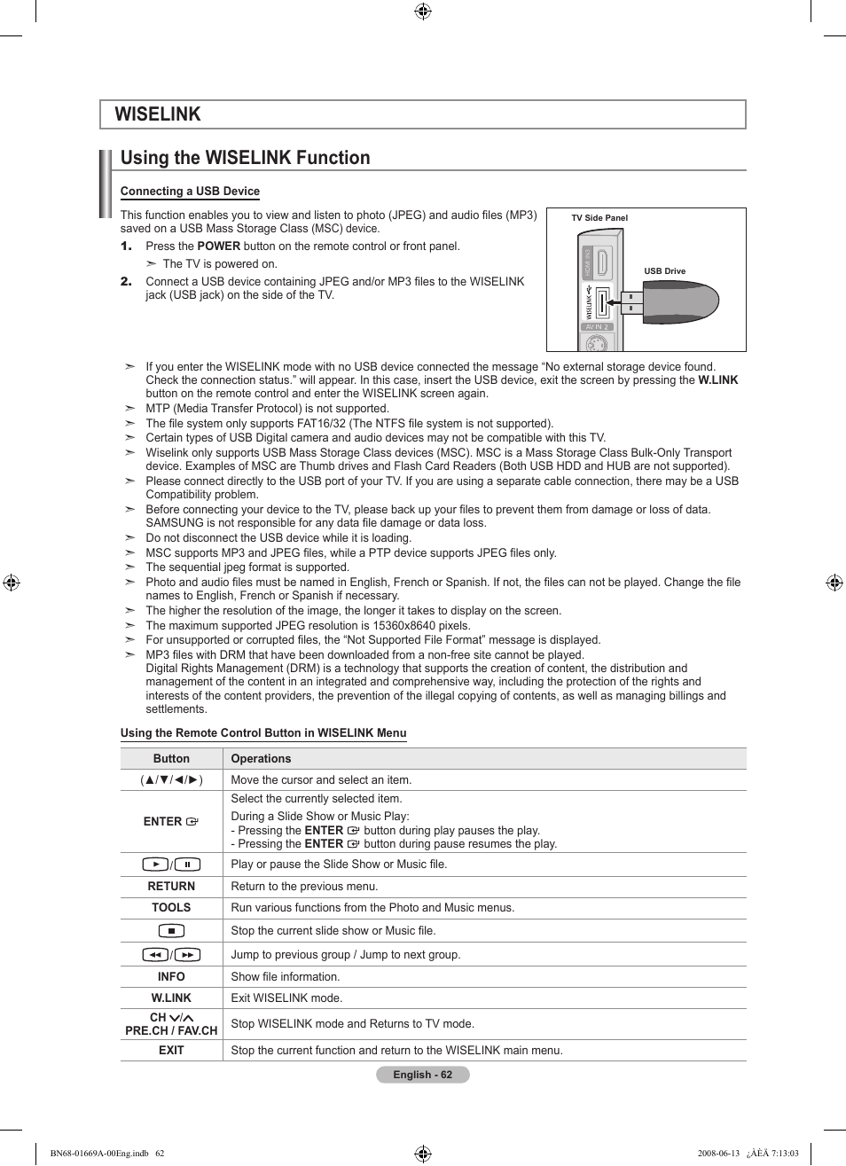 Wiselink, Using the wiselink function, Wiselink using the wiselink function | Samsung LN40A630M1FXZA User Manual | Page 64 / 107