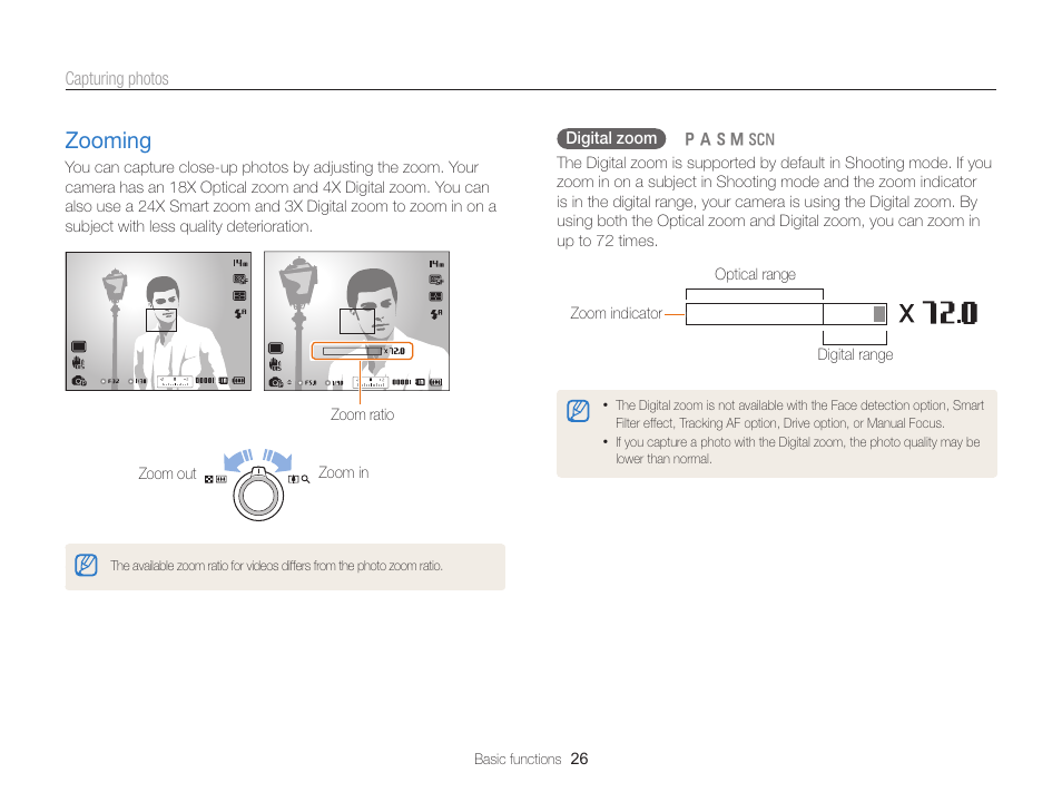 Zooming, Zooming ………………………………… 26 | Samsung EC-WB700ZBPBCA User Manual | Page 27 / 130