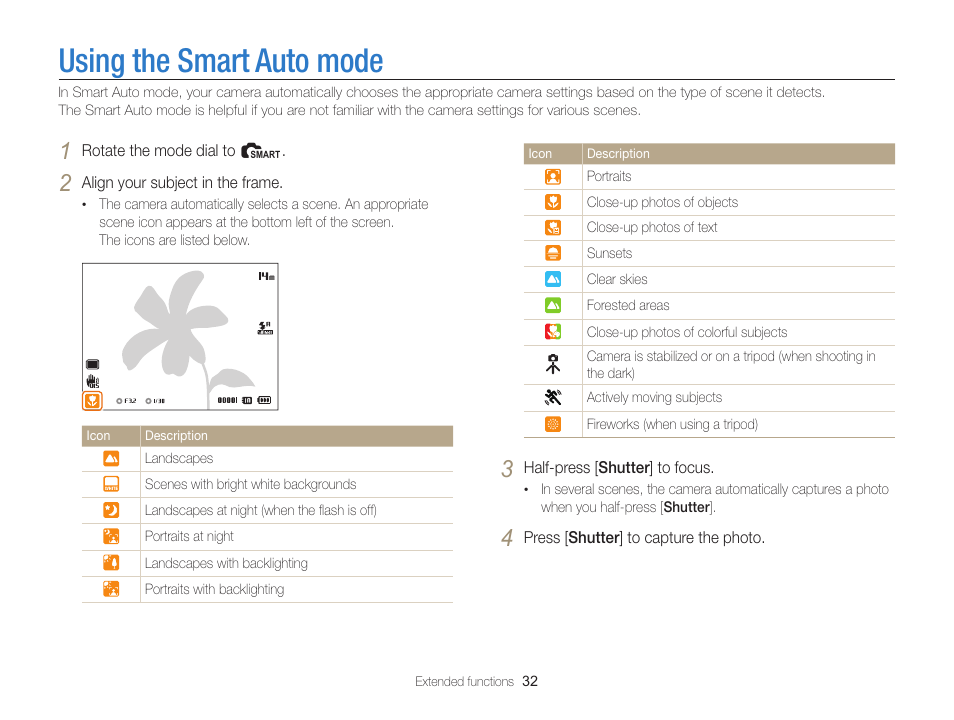 Using the smart auto mode | Samsung EC-WB700ZBPBCA User Manual | Page 33 / 130
