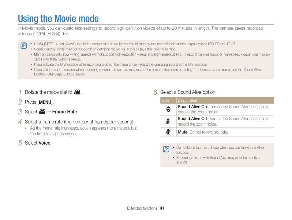 Using the movie mode | Samsung EC-WB700ZBPBCA User Manual | Page 42 / 130