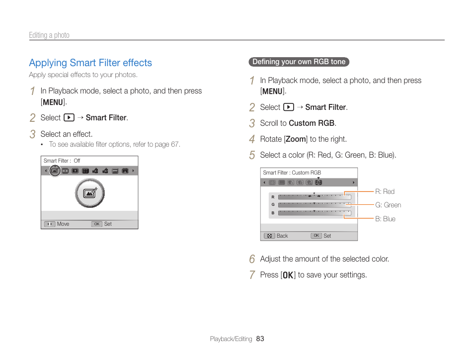 Applying smart filter effects, Applying smart filter effects ……………… 83 | Samsung EC-WB700ZBPBCA User Manual | Page 84 / 130