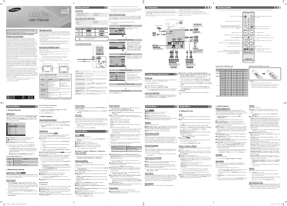 Samsung UN60EH6003FXZA User Manual | 2 pages