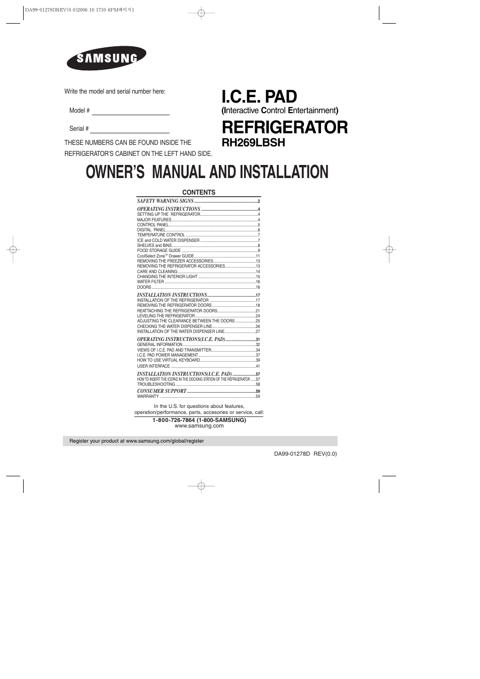 Samsung RH269LBSH-XAA User Manual | 60 pages