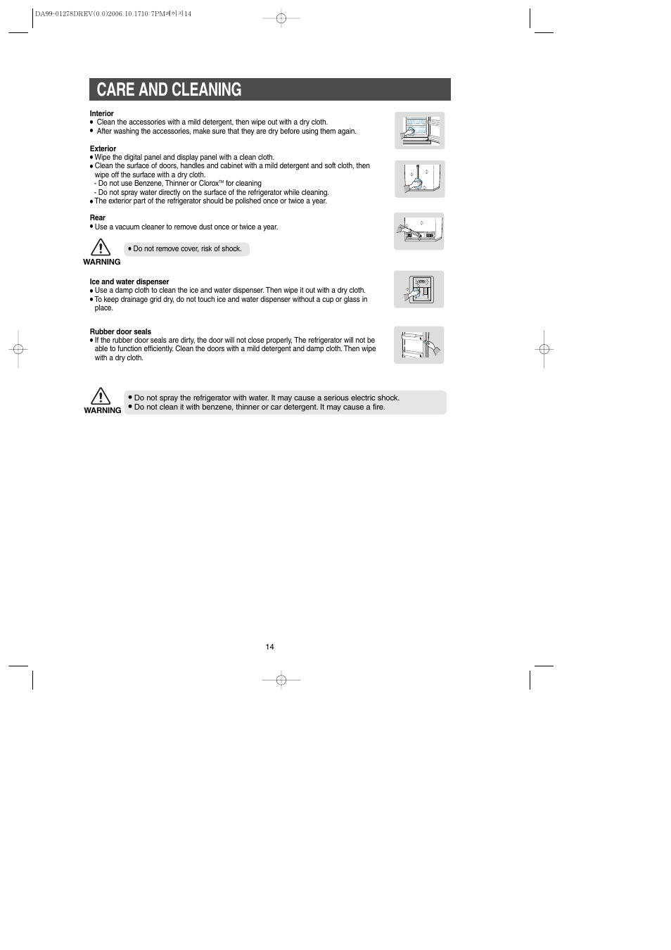 Care and cleaning | Samsung RH269LBSH-XAA User Manual | Page 14 / 60