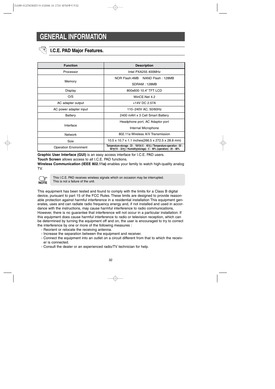 General information, I.c.e. pad major features | Samsung RH269LBSH-XAA User Manual | Page 32 / 60