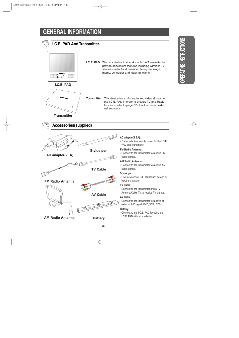 Safety w arning signs opera ting instr uctions, General information | Samsung RH269LBSH-XAA User Manual | Page 33 / 60