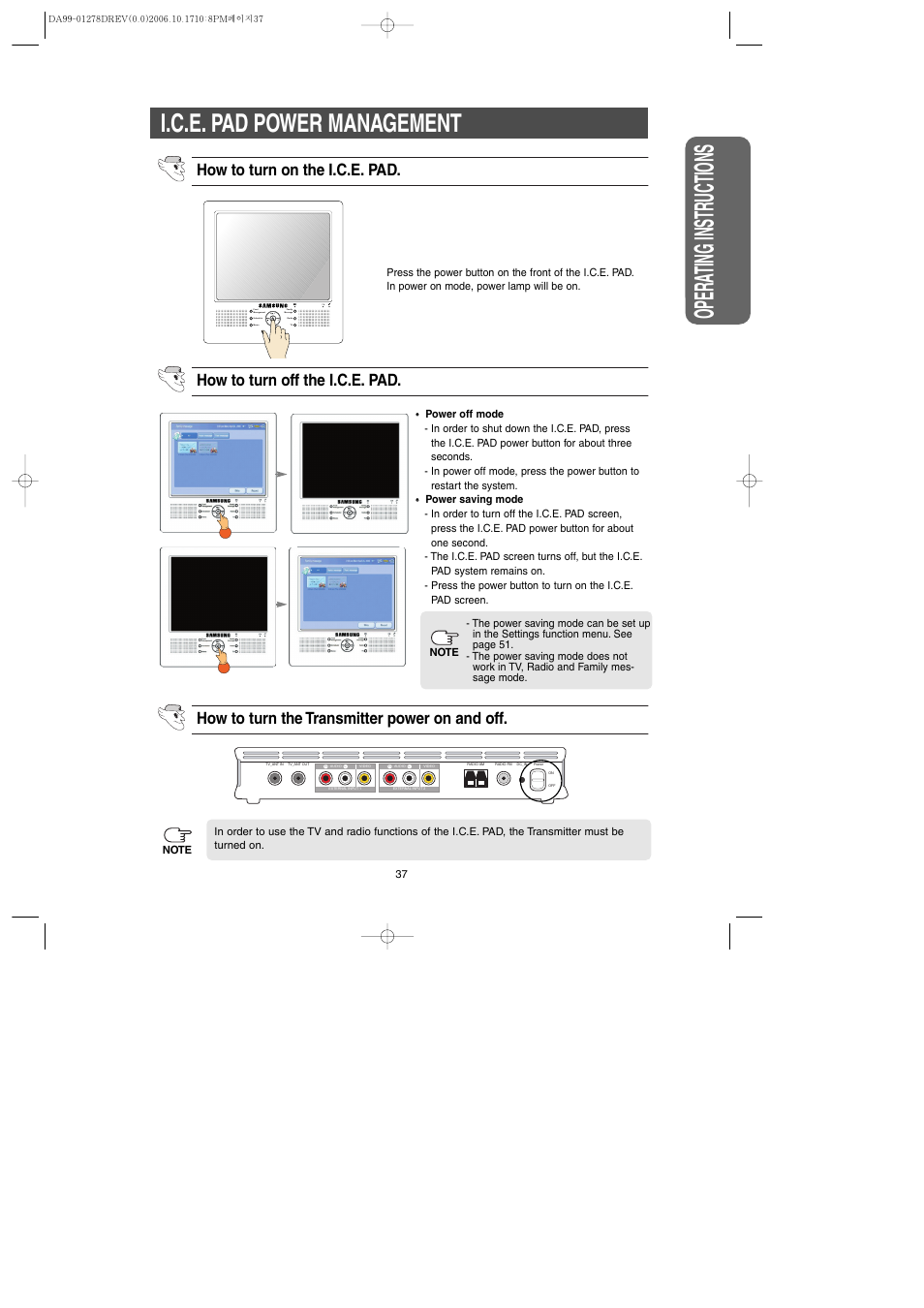 I.c.e. pad power management, Safety w arning signs opera ting instr uctions | Samsung RH269LBSH-XAA User Manual | Page 37 / 60