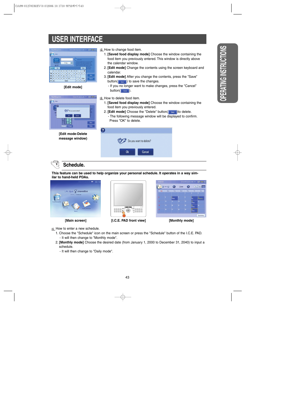 Safety w arning signs opera ting instr uctions, User interface | Samsung RH269LBSH-XAA User Manual | Page 43 / 60