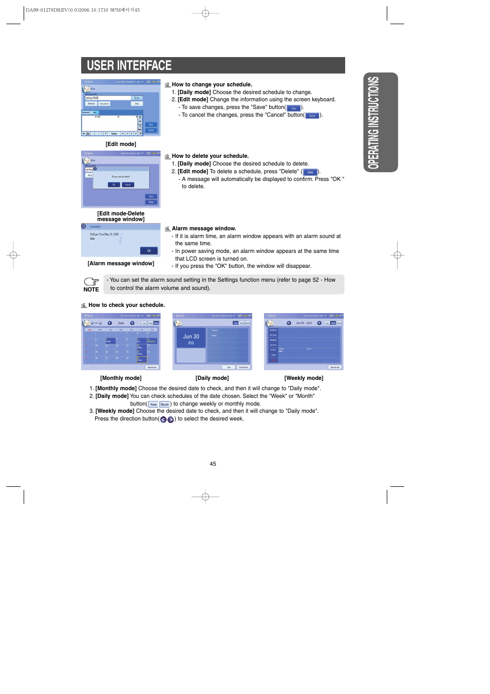 Safety w arning signs opera ting instr uctions, User interface | Samsung RH269LBSH-XAA User Manual | Page 45 / 60