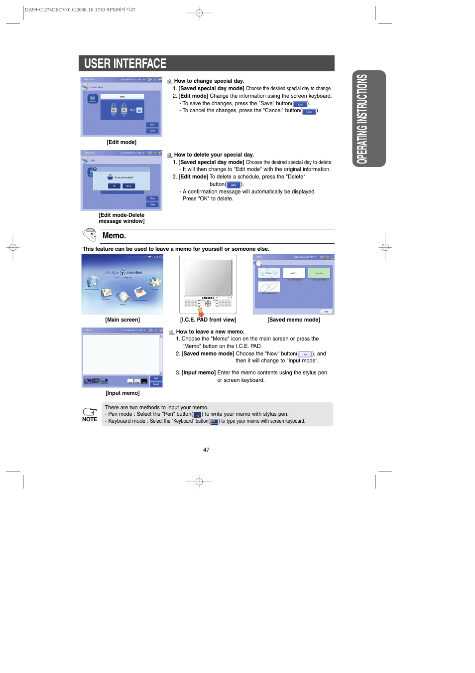 Safety w arning signs opera ting instr uctions, User interface | Samsung RH269LBSH-XAA User Manual | Page 47 / 60