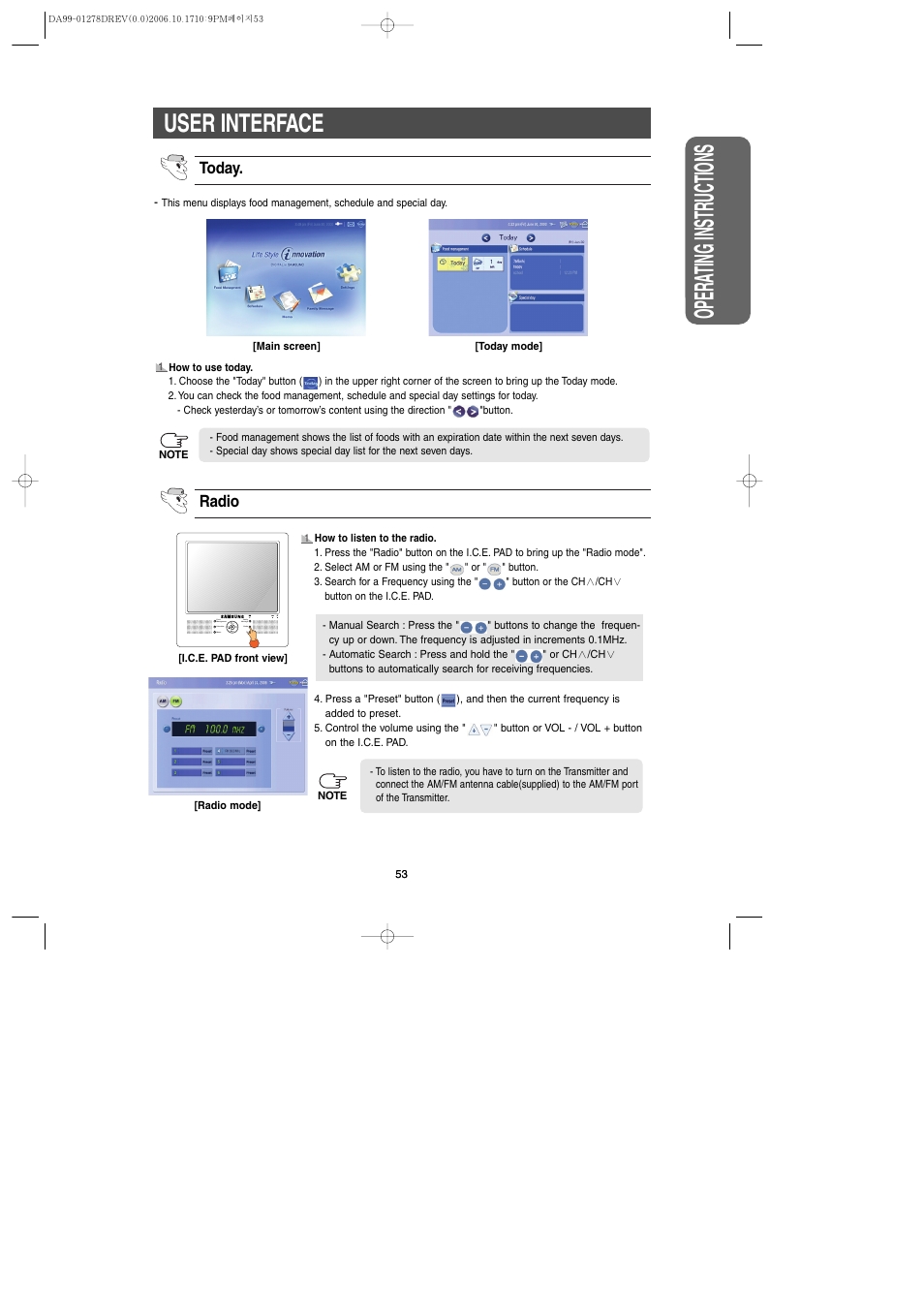 Safety w arning signs opera ting instr uctions, User interface | Samsung RH269LBSH-XAA User Manual | Page 53 / 60