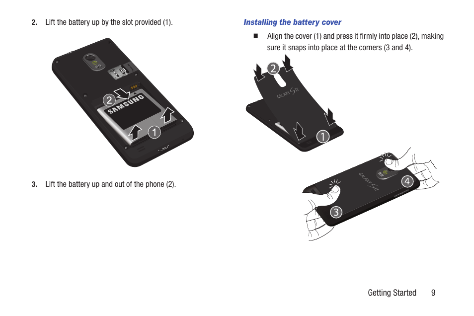 Installing the battery cover, For more information, refer to | Samsung SCH-R760IBAXAR User Manual | Page 13 / 204