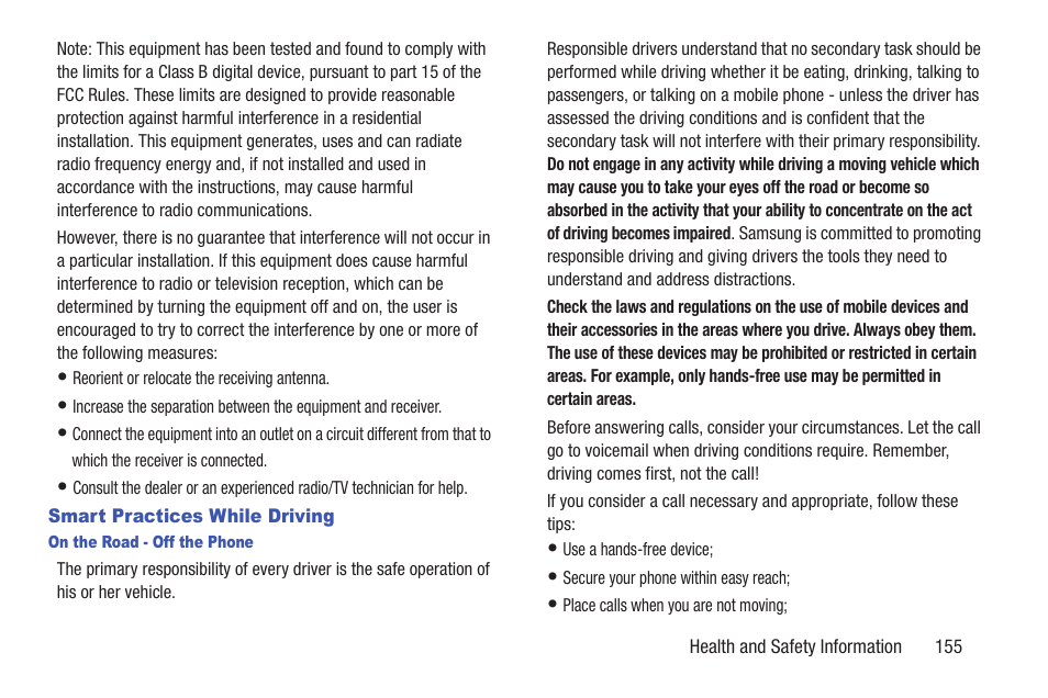 Smart practices while driving, On the road - off the phone | Samsung SCH-R760IBAXAR User Manual | Page 159 / 204