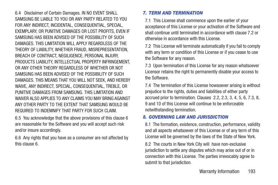 Term and termination, Governing law and jurisdiction | Samsung SCH-R760IBAXAR User Manual | Page 197 / 204