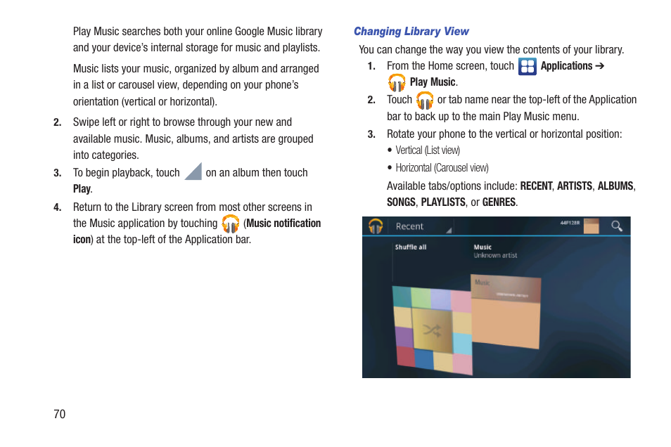 Changing library view | Samsung SCH-R760IBAXAR User Manual | Page 74 / 204