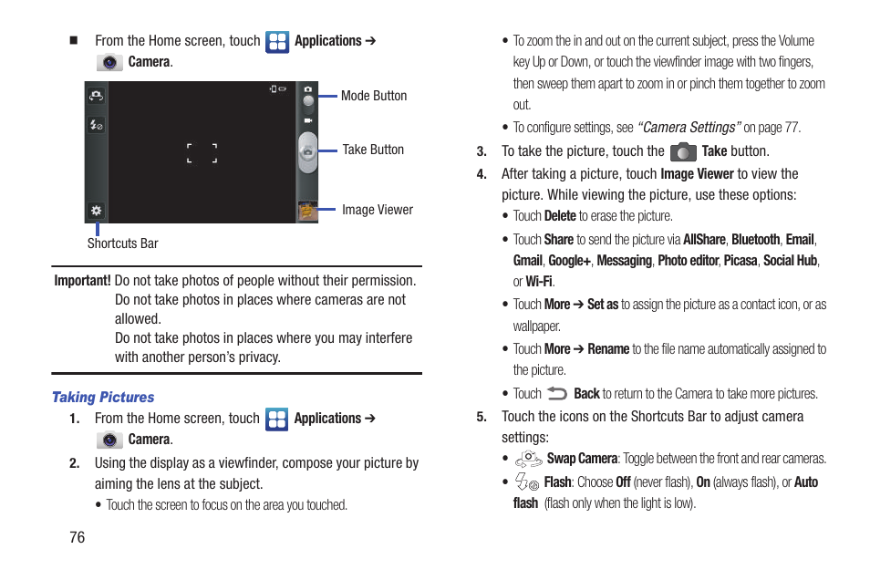 Taking pictures | Samsung SCH-R760IBAXAR User Manual | Page 80 / 204