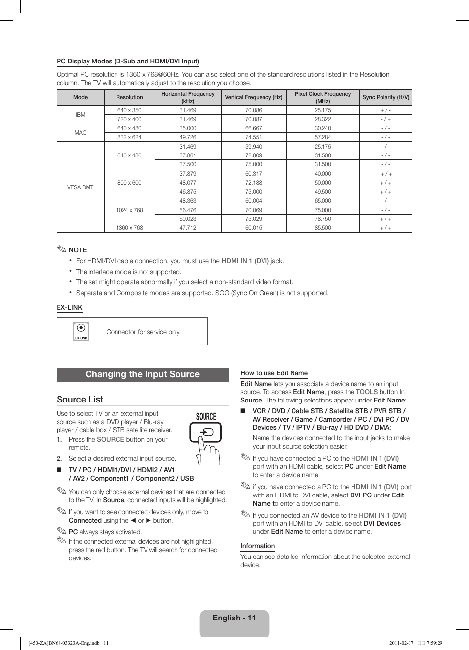 Changing the input source source list | Samsung LN32D430G3DXZA User Manual | Page 11 / 19