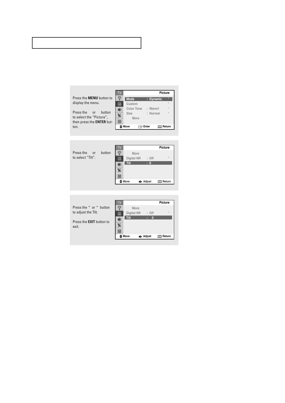 Tilt (depends on the model), Tilt | Samsung TXR2735X-XAA User Manual | Page 42 / 62