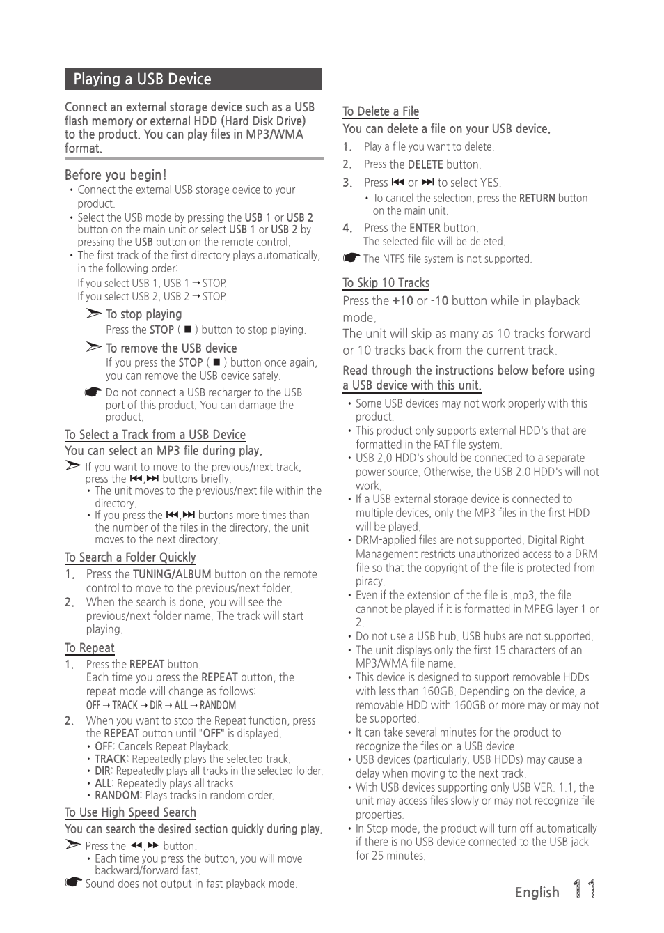 Playing a usb device | Samsung MX-H835-ZA User Manual | Page 11 / 20
