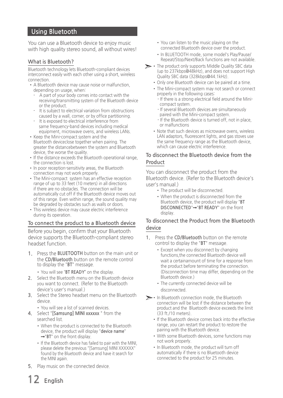 Using bluetooth | Samsung MX-H835-ZA User Manual | Page 12 / 20