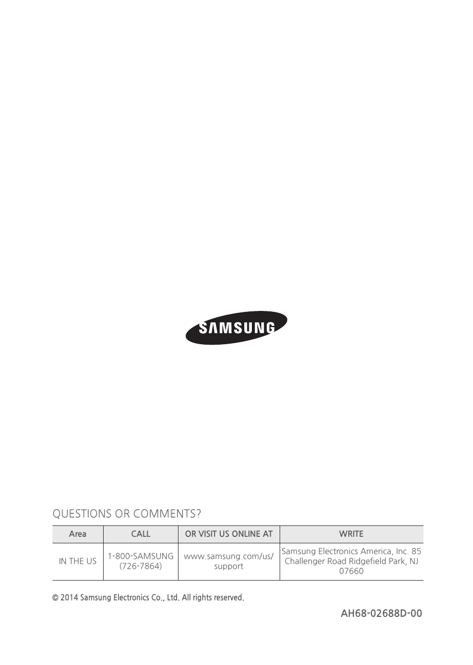 Questions or comments | Samsung MX-H835-ZA User Manual | Page 20 / 20