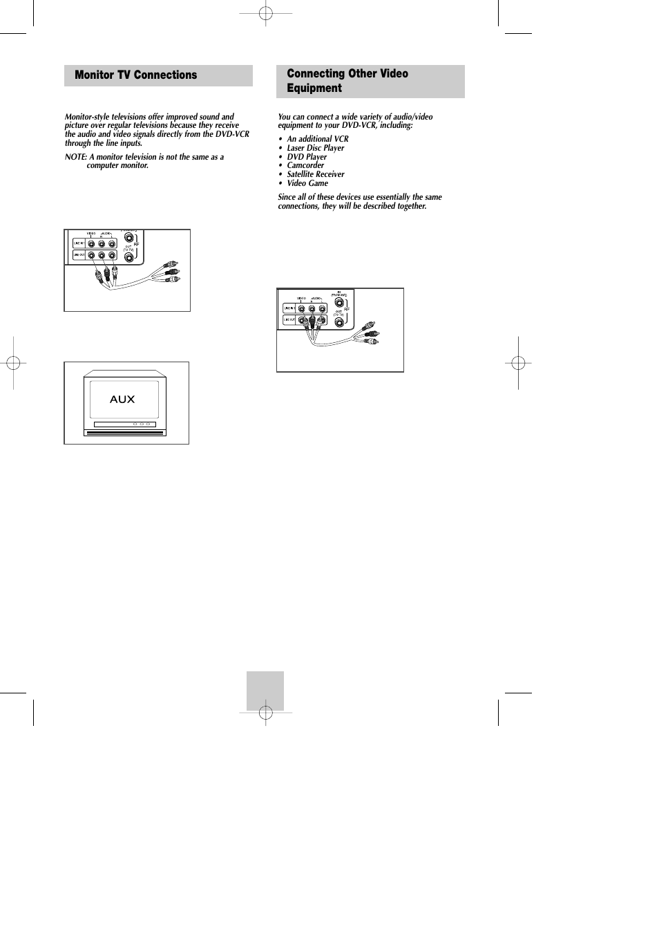 Monitor tv connections, Connecting other video equipment | Samsung DVD-V9090-AFS User Manual | Page 10 / 37