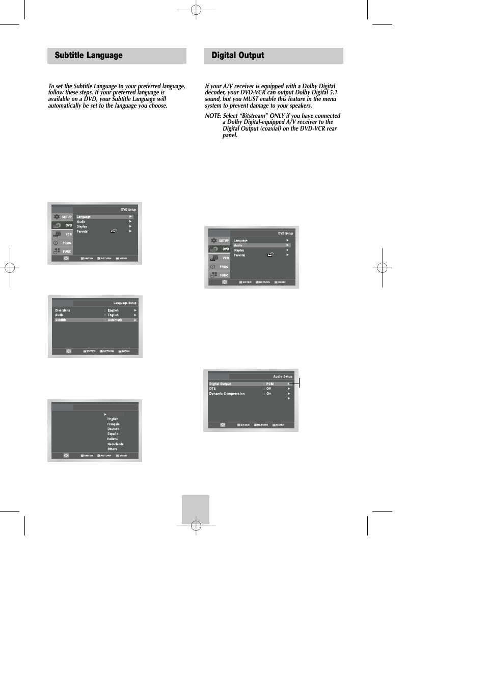 Subtitle language, Digital output | Samsung DVD-V9090-AFS User Manual | Page 18 / 37