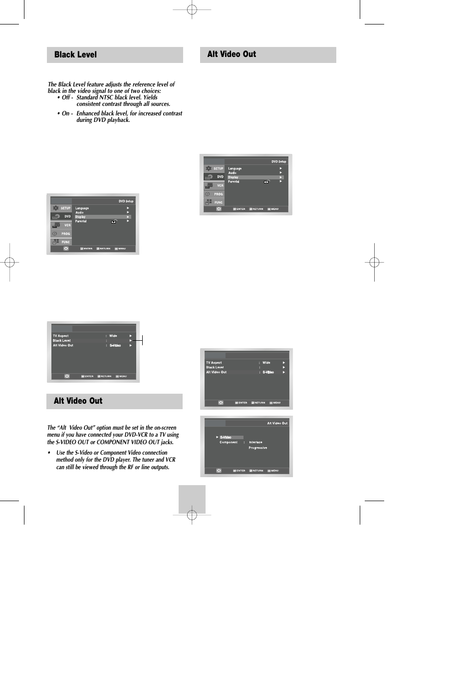 Black level, Alt video out | Samsung DVD-V9090-AFS User Manual | Page 21 / 37