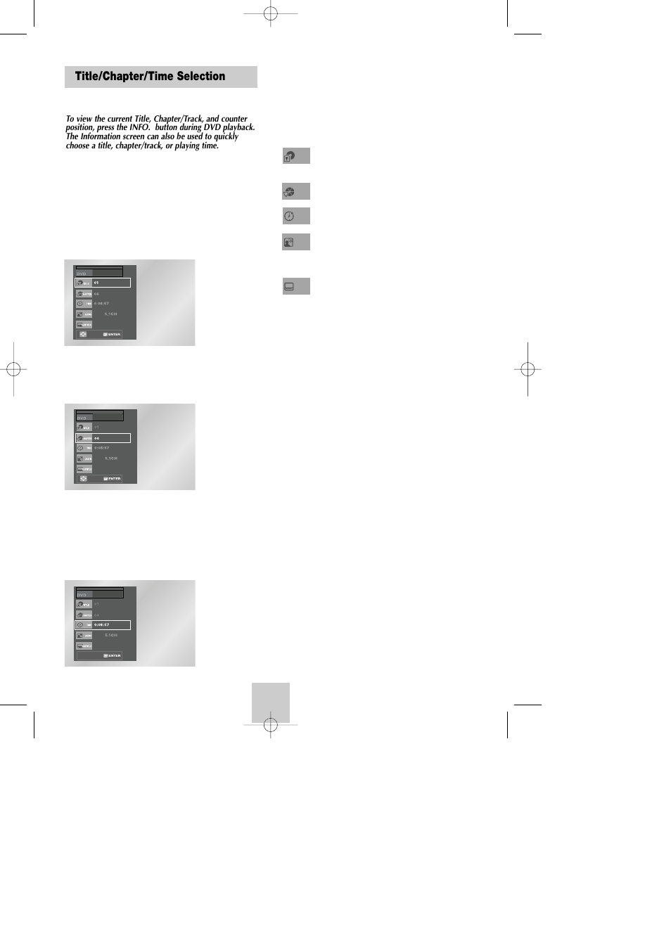 Title/chapter/time selection | Samsung DVD-V9090-AFS User Manual | Page 25 / 37