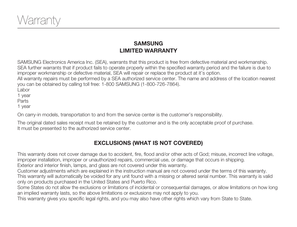 Warranty | Samsung SMX-F50SN-XAA User Manual | Page 126 / 127