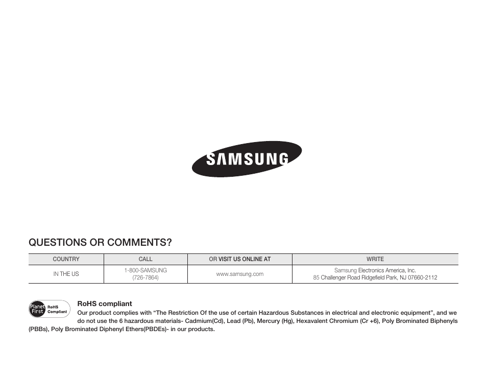 Questions or comments | Samsung SMX-F50SN-XAA User Manual | Page 127 / 127