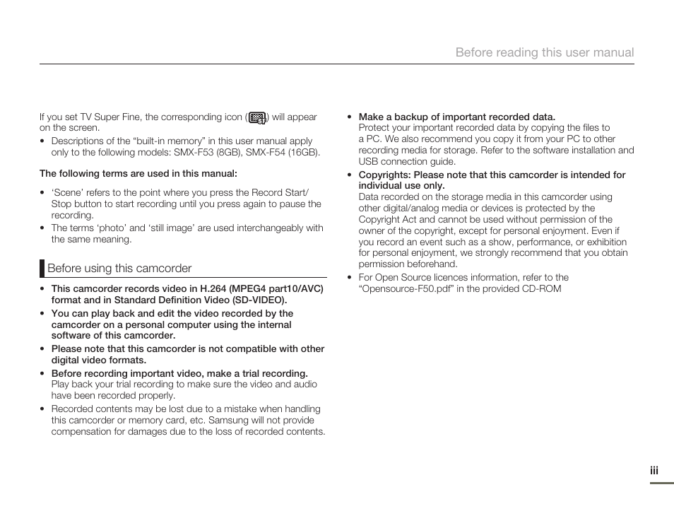 Samsung SMX-F50SN-XAA User Manual | Page 3 / 127