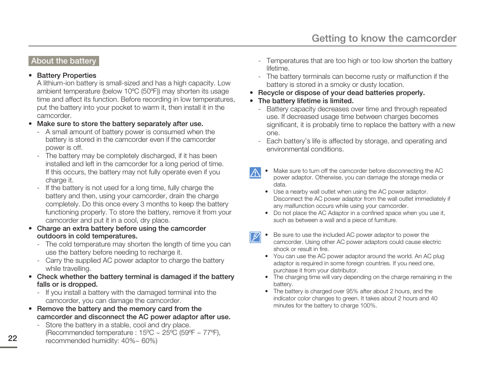 Getting to know the camcorder | Samsung SMX-F50SN-XAA User Manual | Page 32 / 127