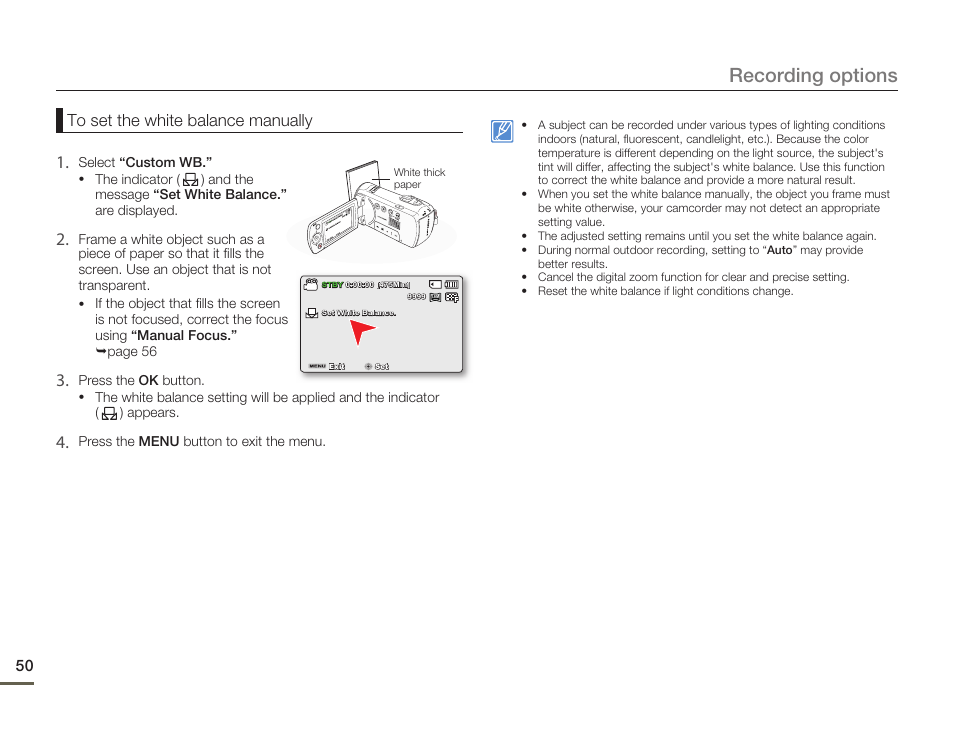 Recording options | Samsung SMX-F50SN-XAA User Manual | Page 60 / 127