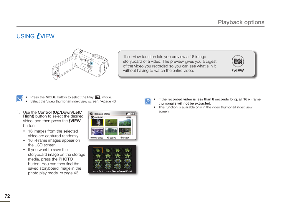 Using iview, Using view, Playback options | Samsung SMX-F50SN-XAA User Manual | Page 82 / 127