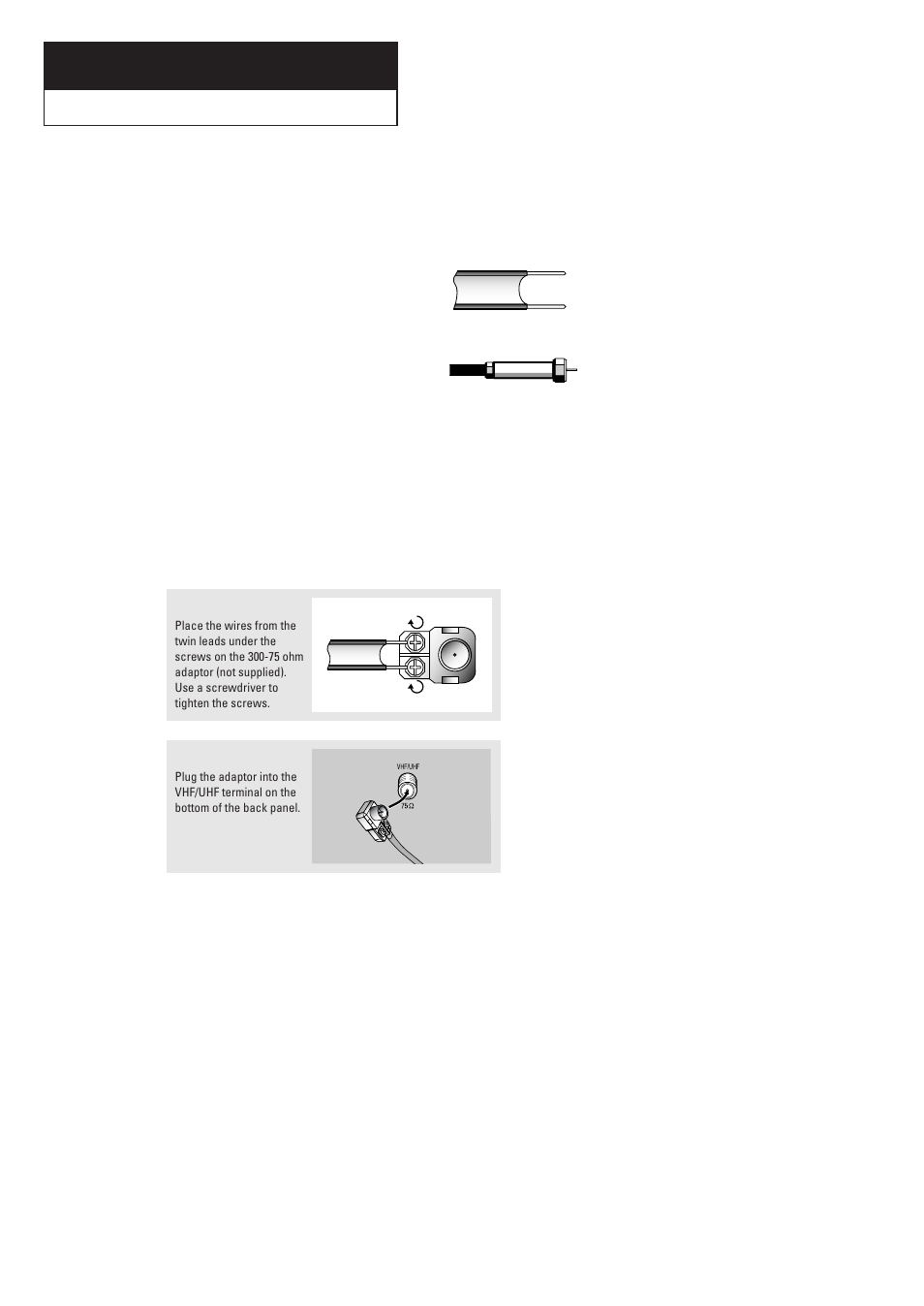 Chapter two : installation, Connecting vhf and uhf antennas, Antennas with 300-ohm flat twin leads | Samsung TXR2728GX-XAC User Manual | Page 11 / 62