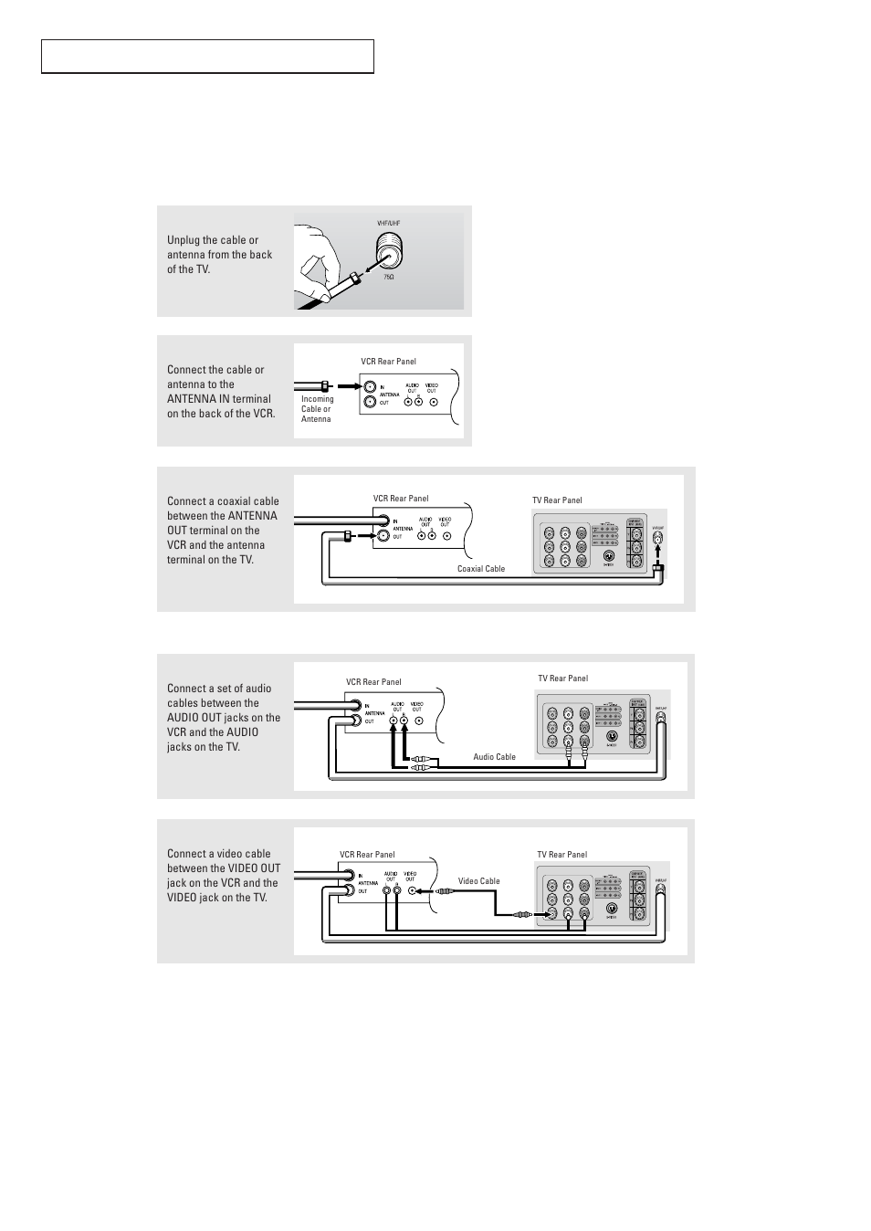 Connecting a vcr | Samsung TXR2728GX-XAC User Manual | Page 15 / 62