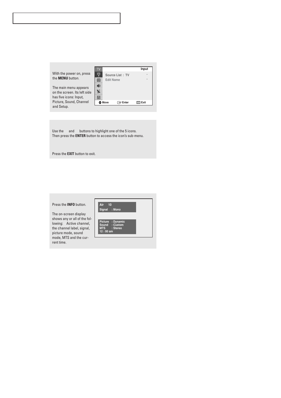 Viewing the menus and on-screen displays, Viewing the menus, Viewing the display | Samsung TXR2728GX-XAC User Manual | Page 22 / 62