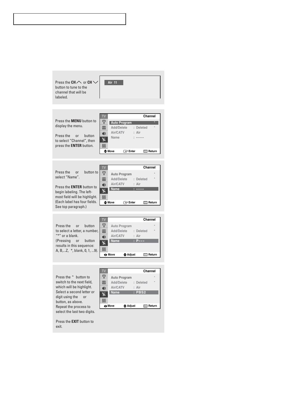 Labeling the channels | Samsung TXR2728GX-XAC User Manual | Page 28 / 62