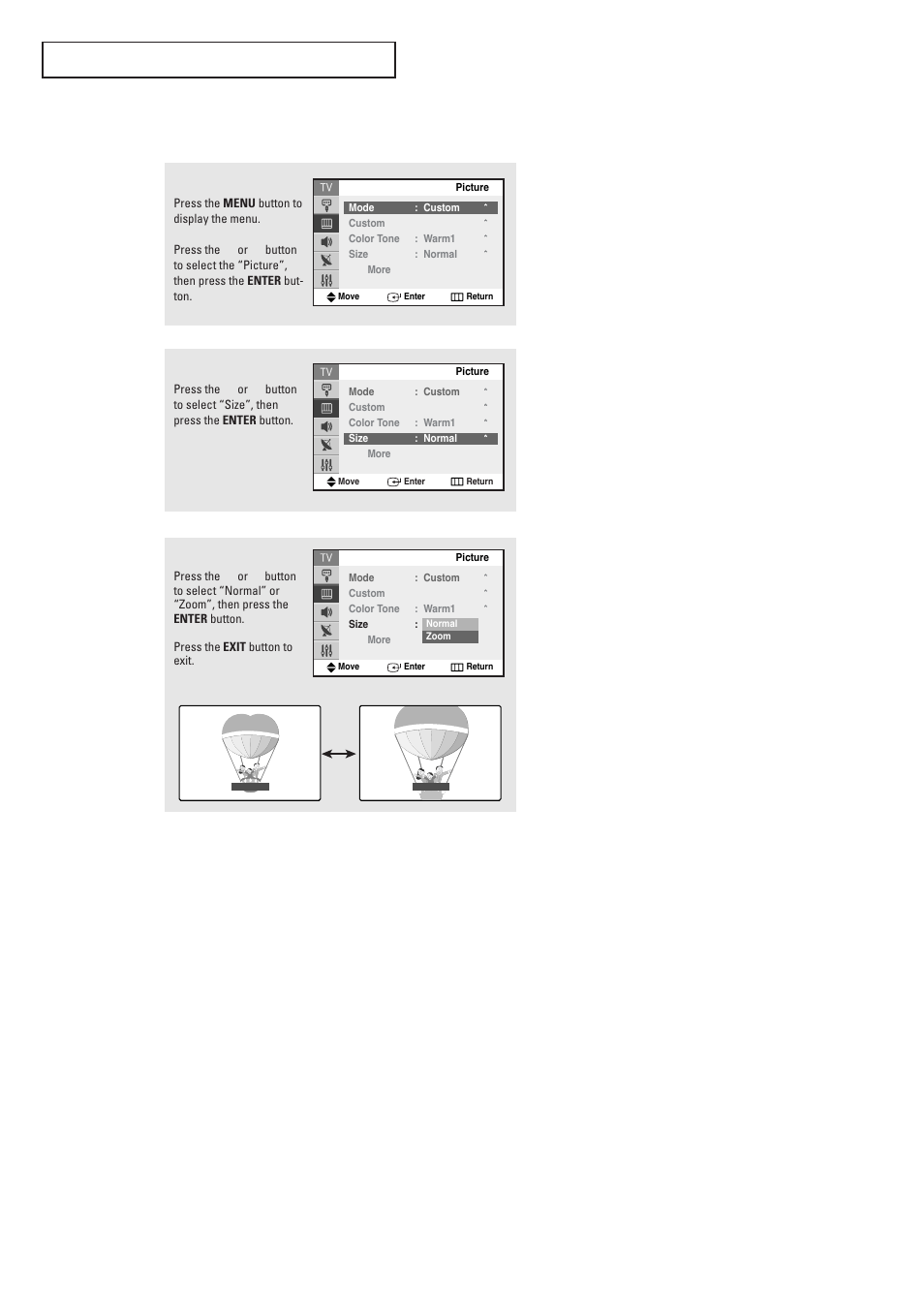 Changing the screen size | Samsung TXR2728GX-XAC User Manual | Page 40 / 62