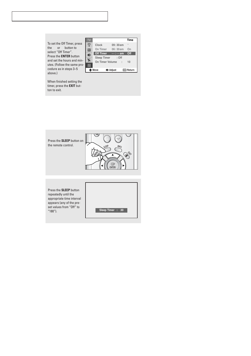 Setting the sleep timer | Samsung TXR2728GX-XAC User Manual | Page 47 / 62