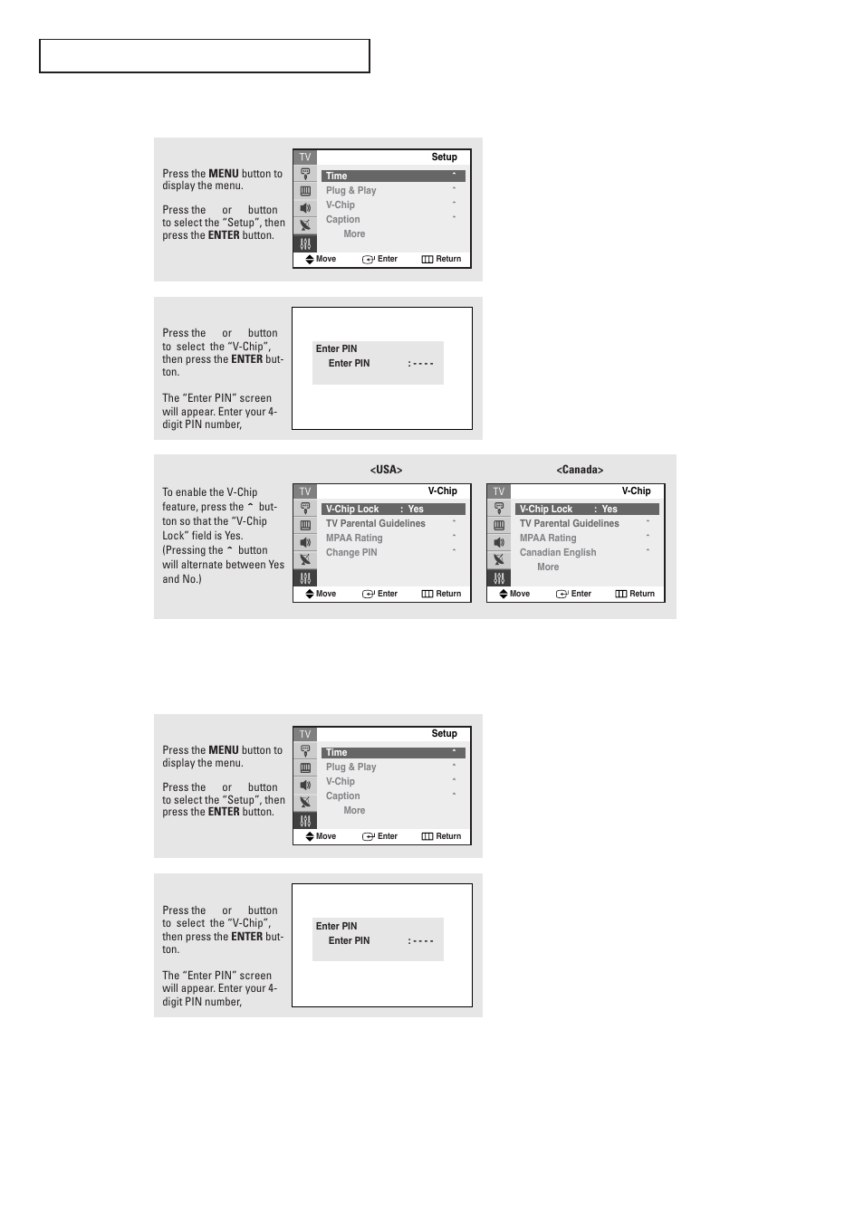 How to enable/disable the v-chip | Samsung TXR2728GX-XAC User Manual | Page 50 / 62