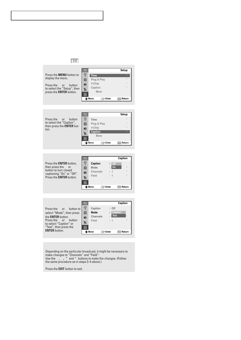Viewing closed captions | Samsung TXR2728GX-XAC User Manual | Page 56 / 62
