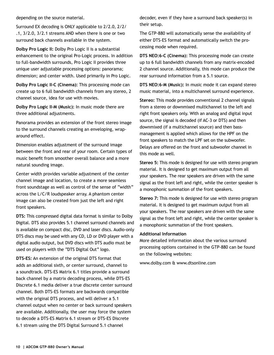 Adcom GTP-880 User Manual | Page 10 / 52