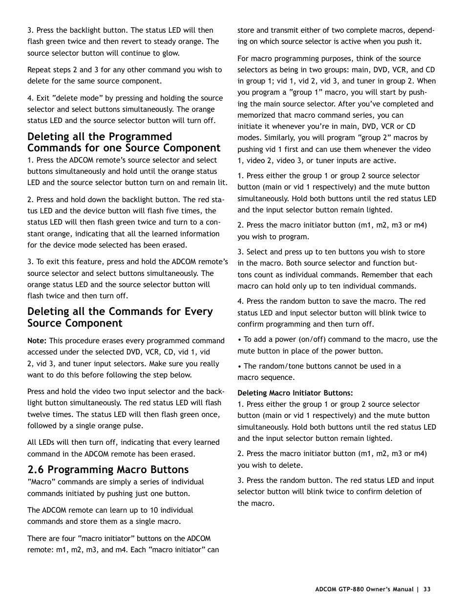 6 programming macro buttons | Adcom GTP-880 User Manual | Page 33 / 52