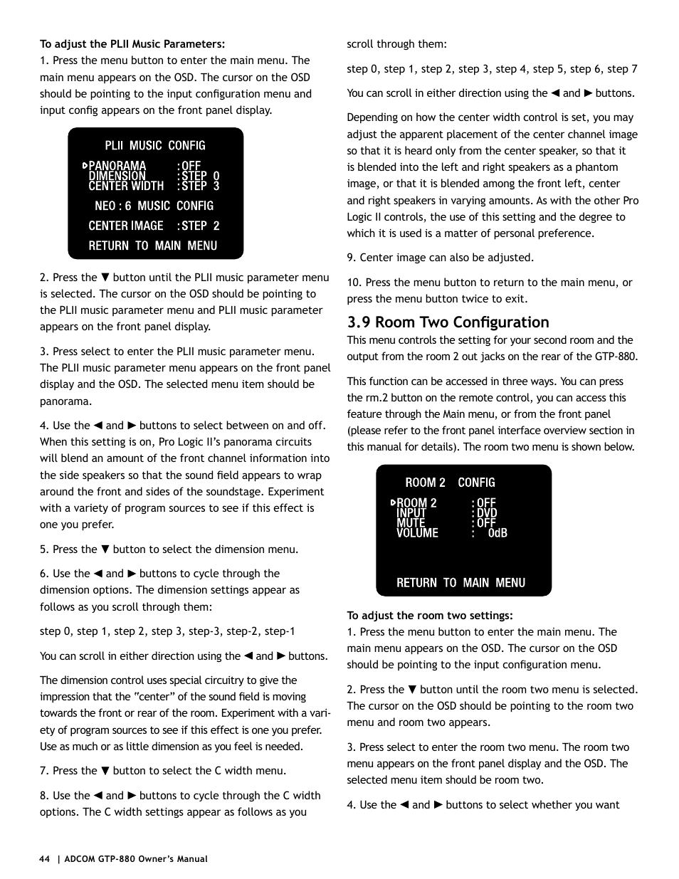 9 room two configuration | Adcom GTP-880 User Manual | Page 44 / 52