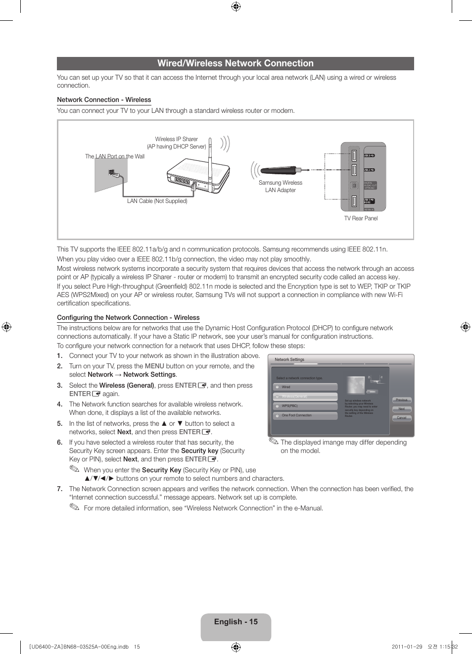 Wired/wireless network connection | Samsung UN40D6420UFXZA User Manual | Page 15 / 25