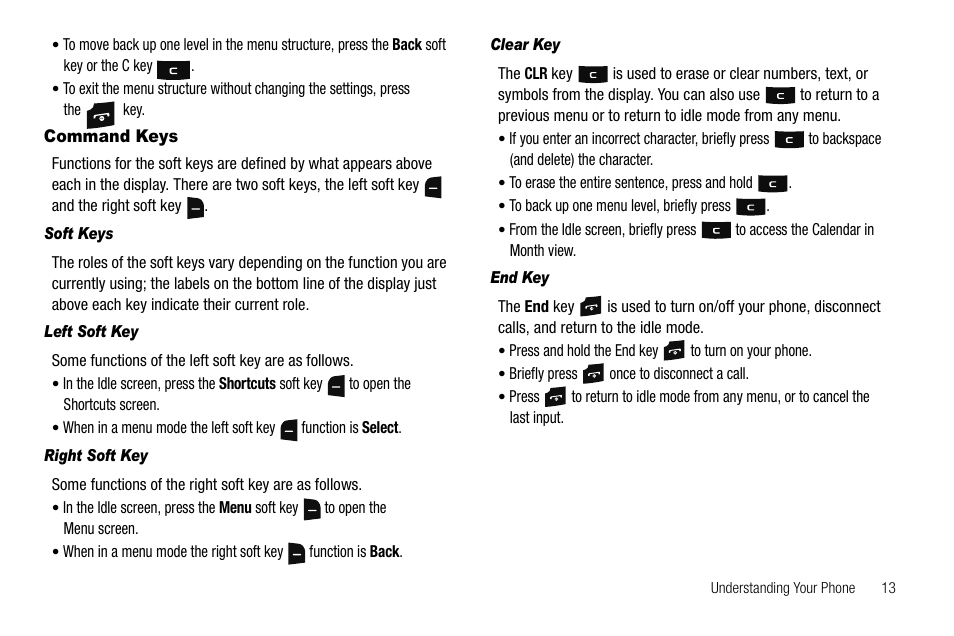Command keys | Samsung SGH-A107ZSAATT User Manual | Page 17 / 105