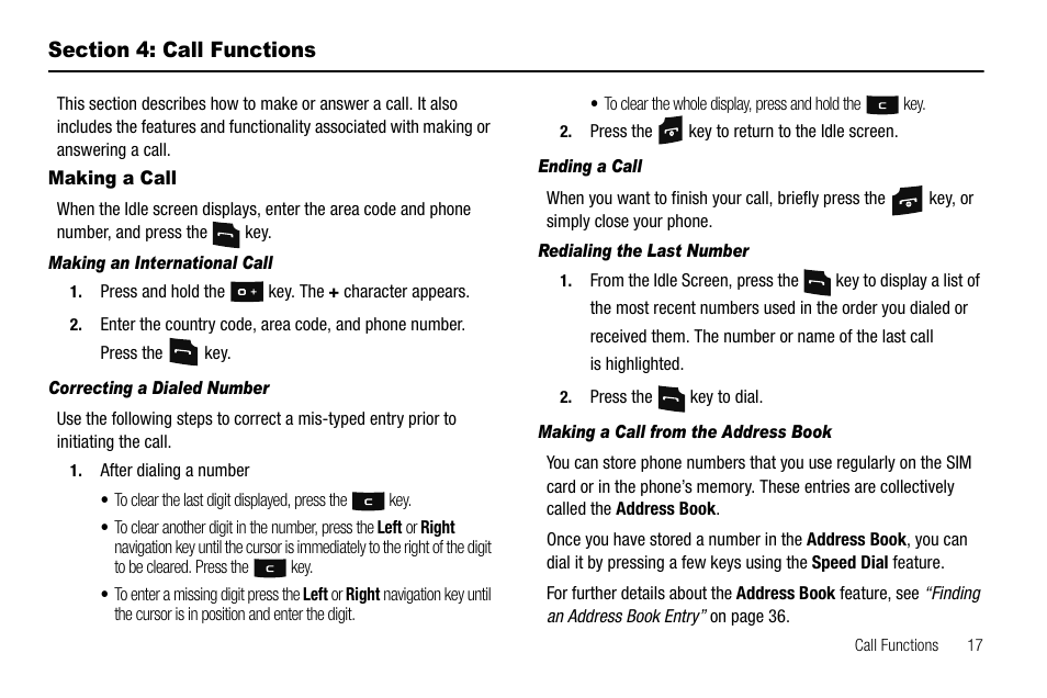 Section 4: call functions, Making a call | Samsung SGH-A107ZSAATT User Manual | Page 21 / 105