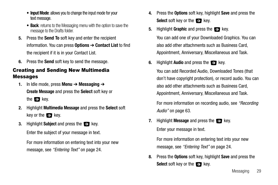 Creating and sending new multimedia messages | Samsung SGH-A107ZSAATT User Manual | Page 33 / 105